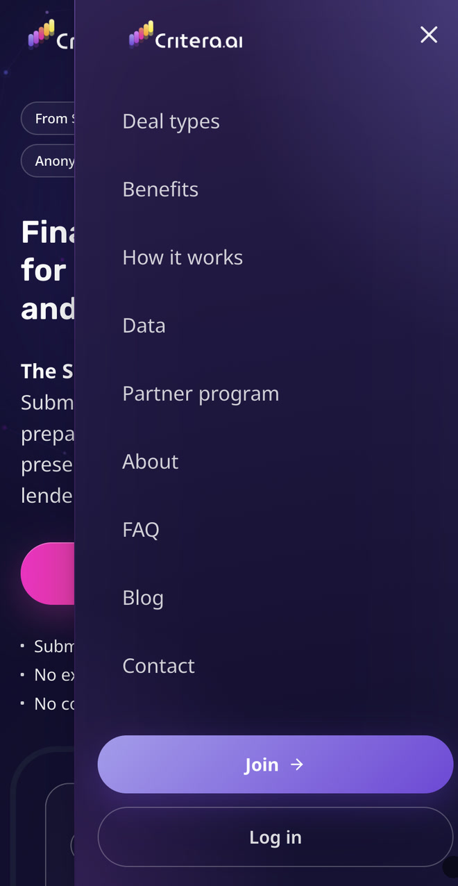 The open menu on mobile